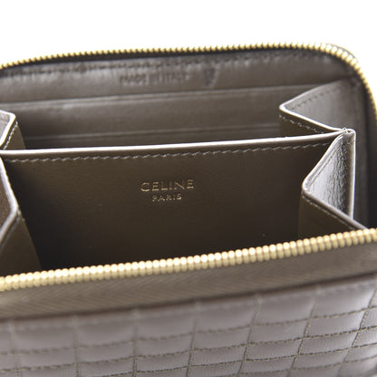 Celine Lambskin Quilted C Charm Zip Around Wallet Khaki 6 of 9