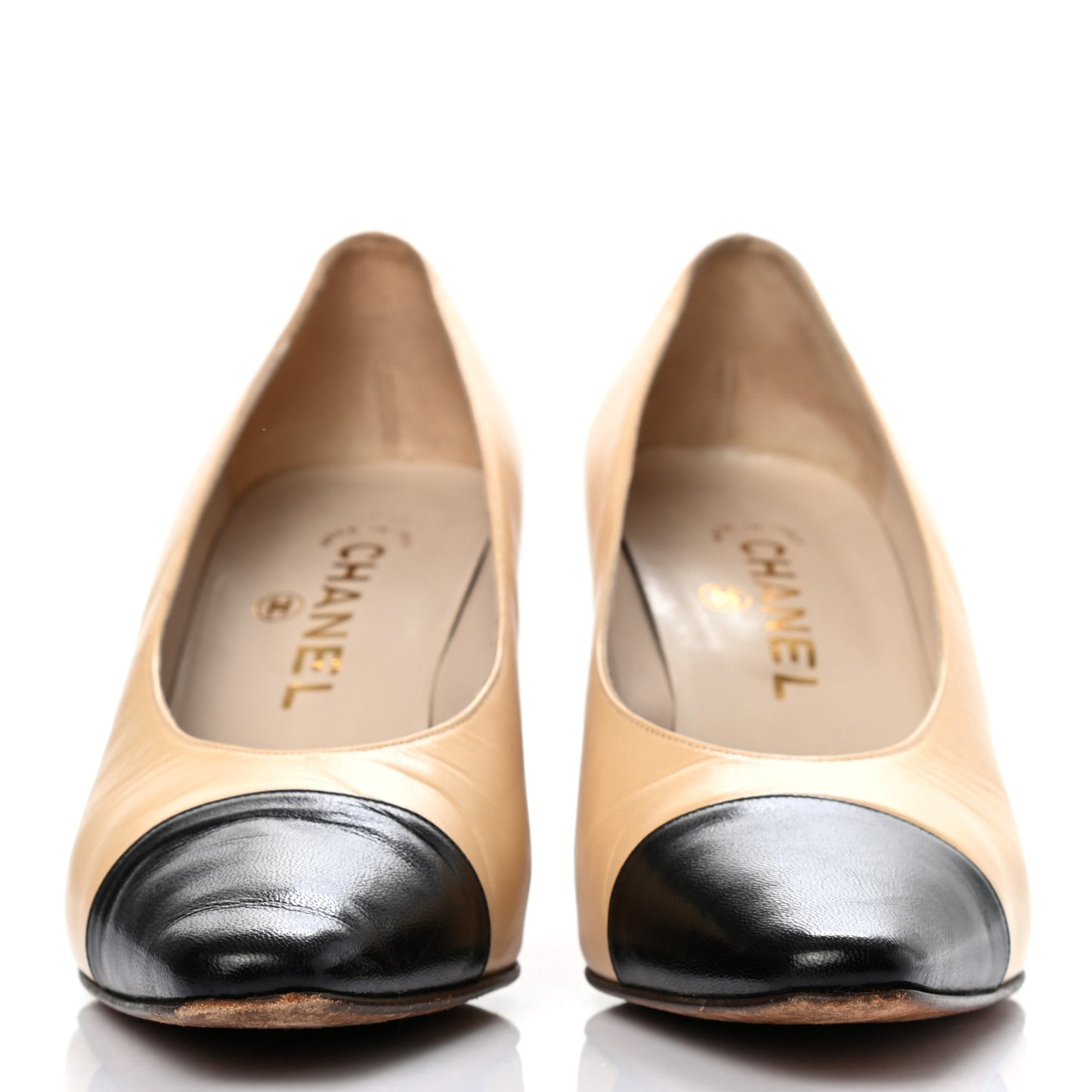 Lambskin Cap Toe CC Pumps 39 Beige Black