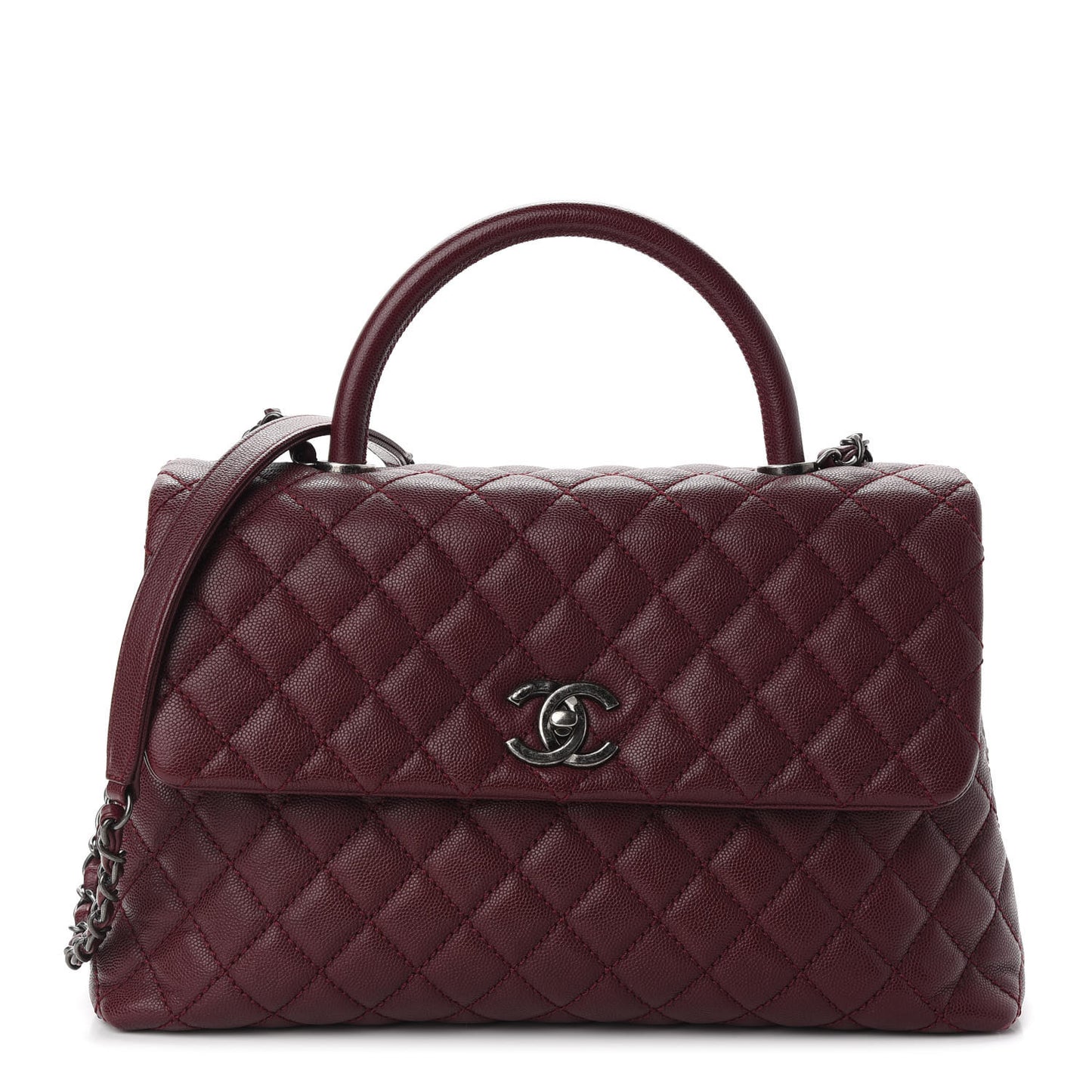 Caviar Quilted Medium Coco Handle Flap Burgundy