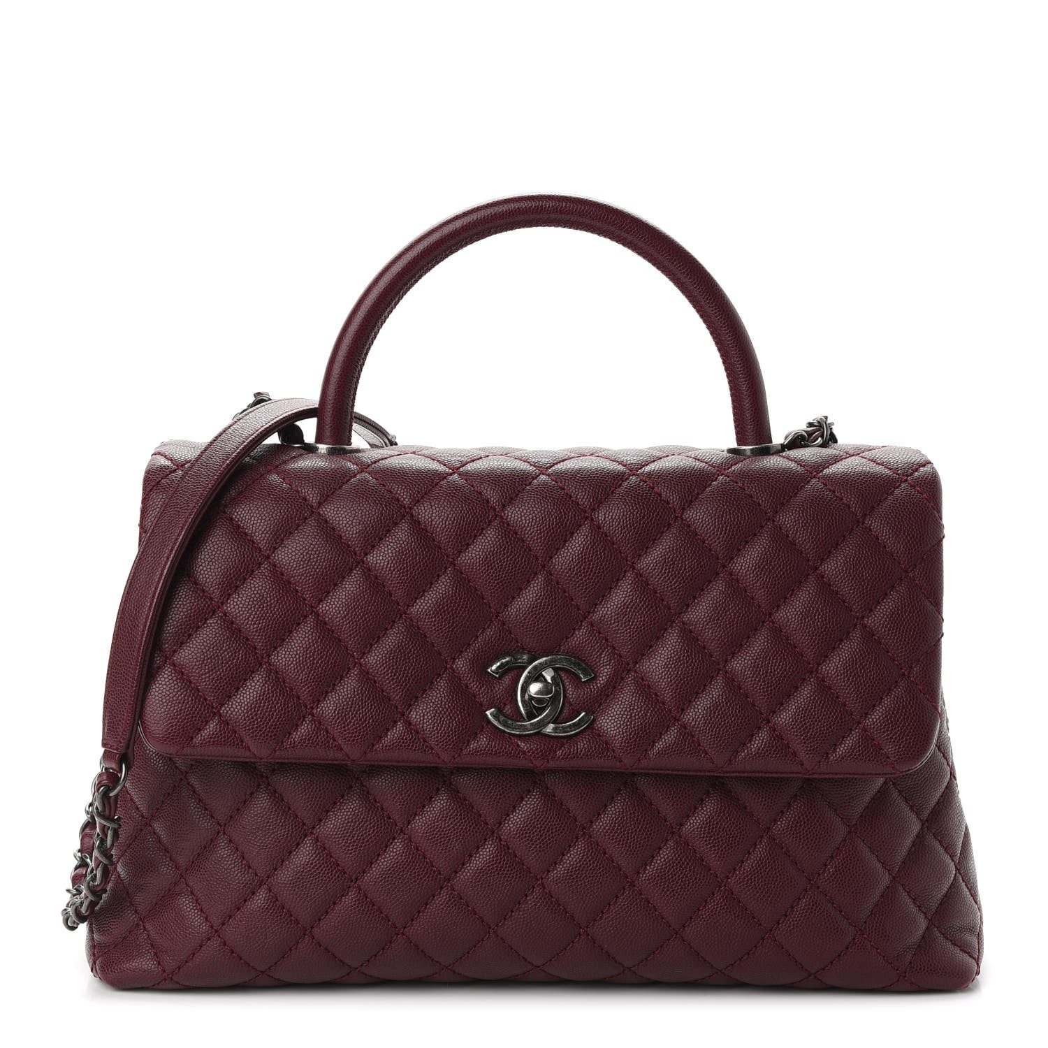 Chanel Caviar Quilted Medium Coco Handle Flap Burgundy 1 of 10