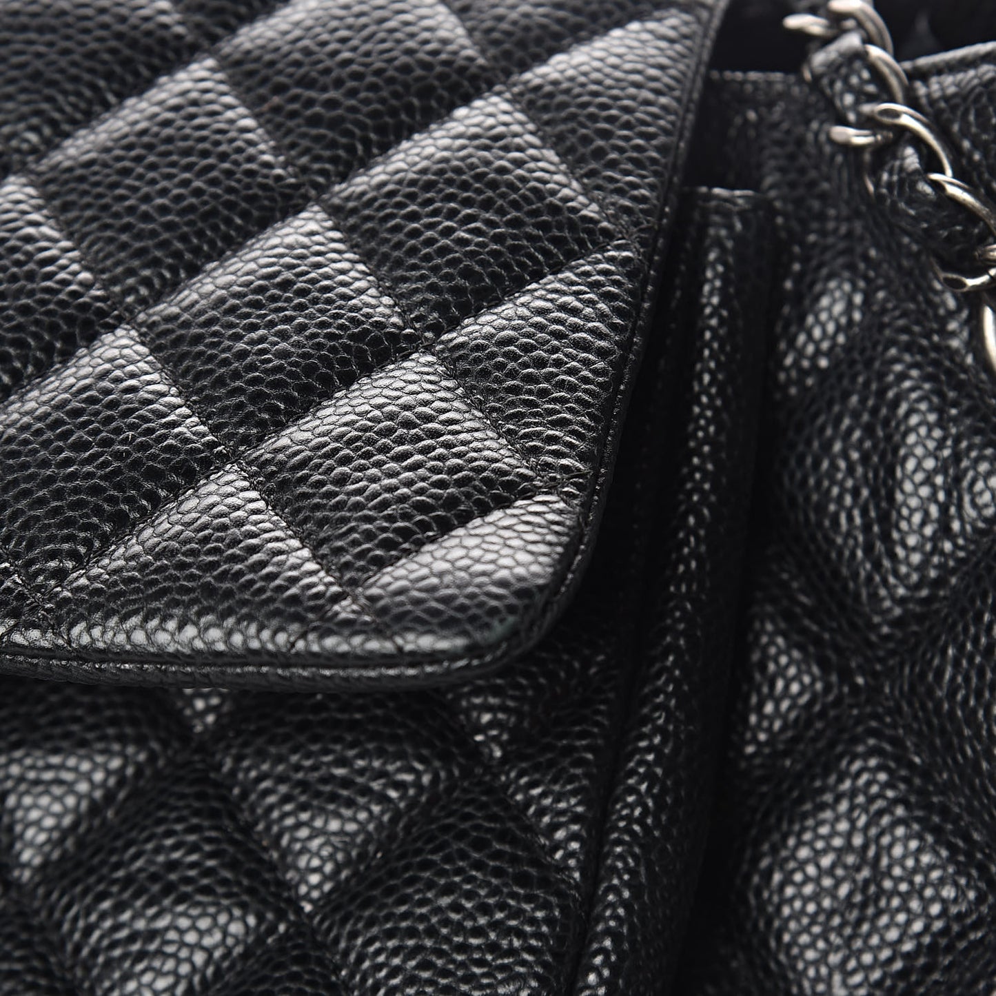 Caviar Quilted Flap Tote Black