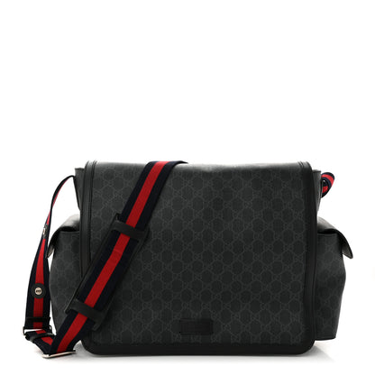 Gucci GG Supreme Monogram Web Messenger Diaper Bag Black Grey 1 of 11