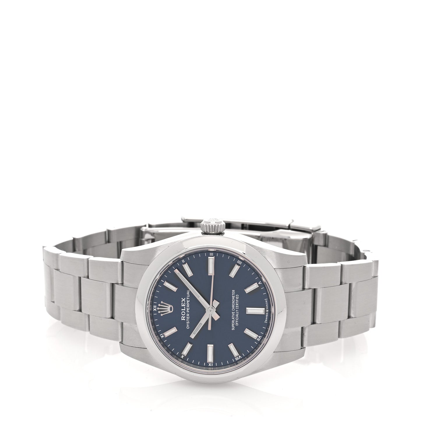 Stainless Steel 34mm Oyster Perpetual Watch Bright Blue 124200