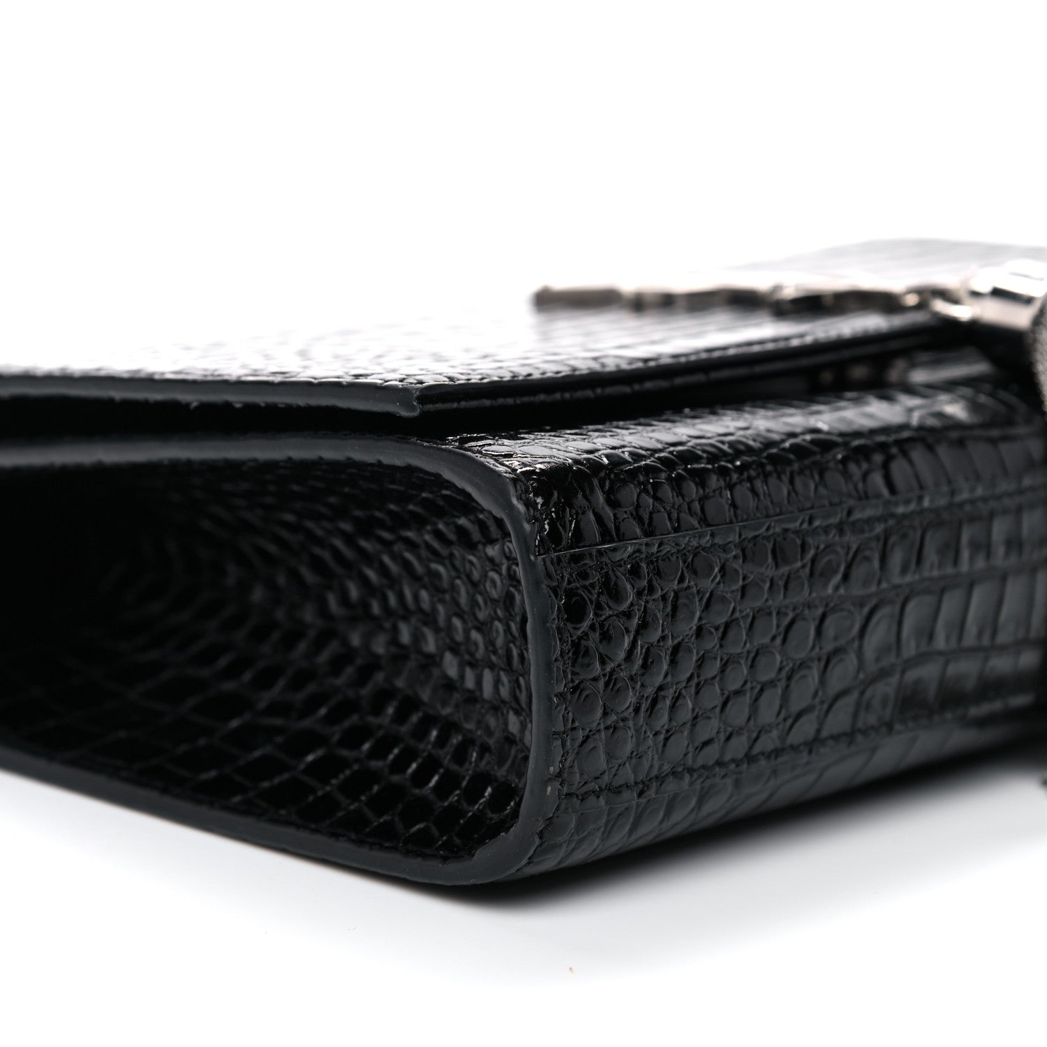 Saint Laurent Calfskin Crocodile Embossed Medium Classic Monogram Kate Tassel Satchel Black 8 of 10