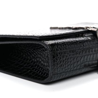 Saint Laurent Calfskin Crocodile Embossed Medium Classic Monogram Kate Tassel Satchel Black 8 of 10