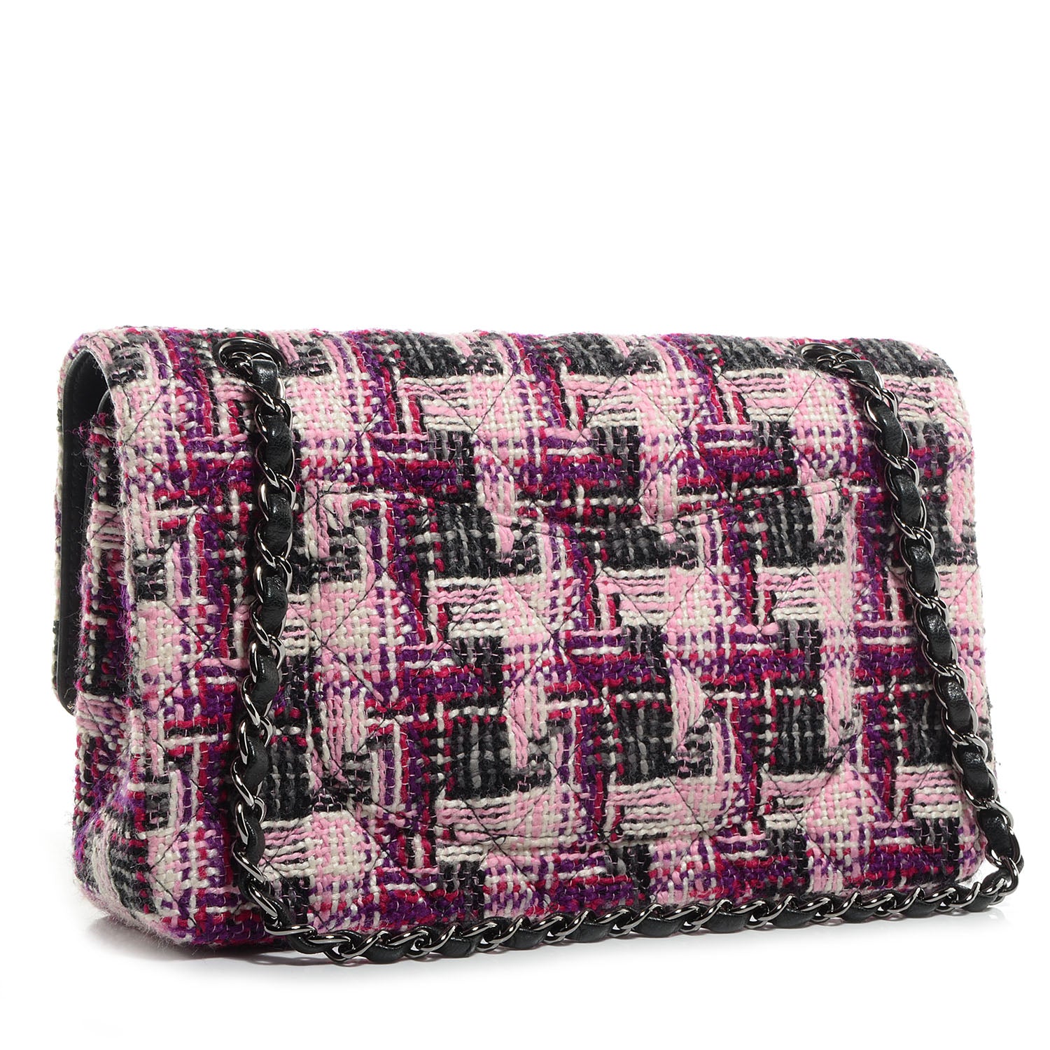 Chanel Tweed Medium Double Flap Pink Black 3 of 10