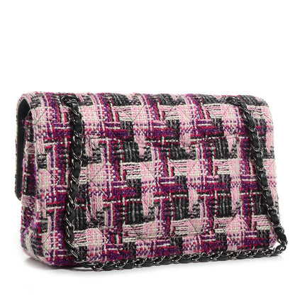Chanel Tweed Medium Double Flap Pink Black 3 of 10