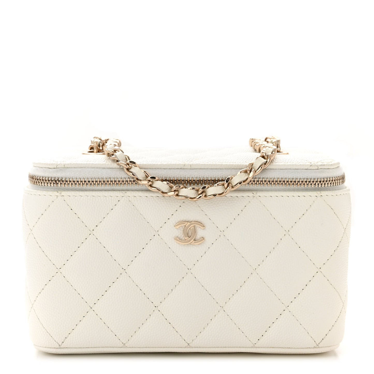 Caviar Quilted Small Vanity Case With Chain White