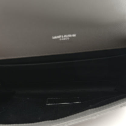 Saint Laurent Grain De Poudre Textured Mixed Matelasse Triquilt Monogram Clutch Storm 5 of 8