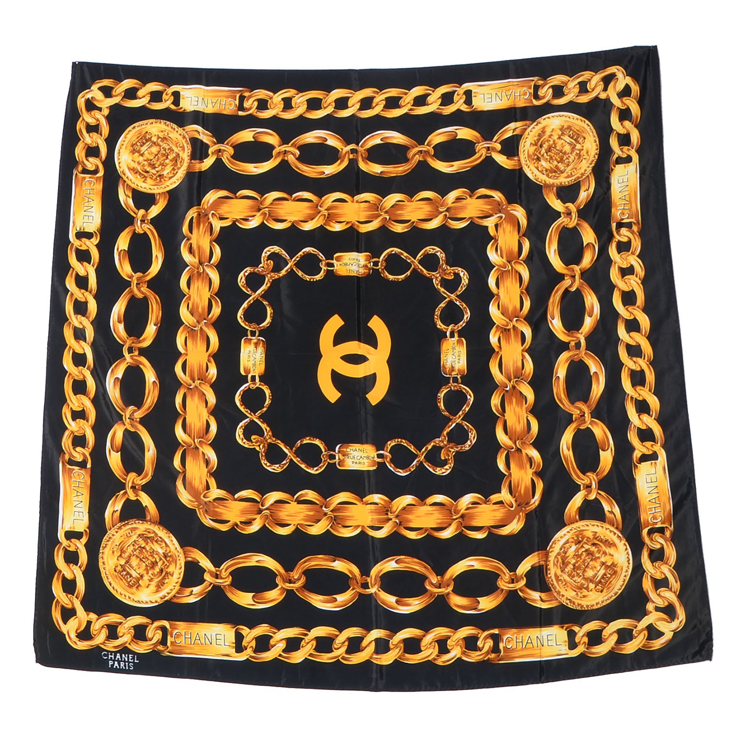Chanel Silk 31 Rue Cambon Scarf Black Gold 3 of 6