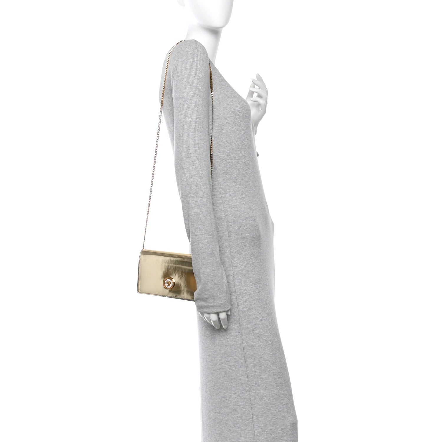 Versace Patent Metallic Crystal Medusa Clutch On Chain Gold 2 of 9