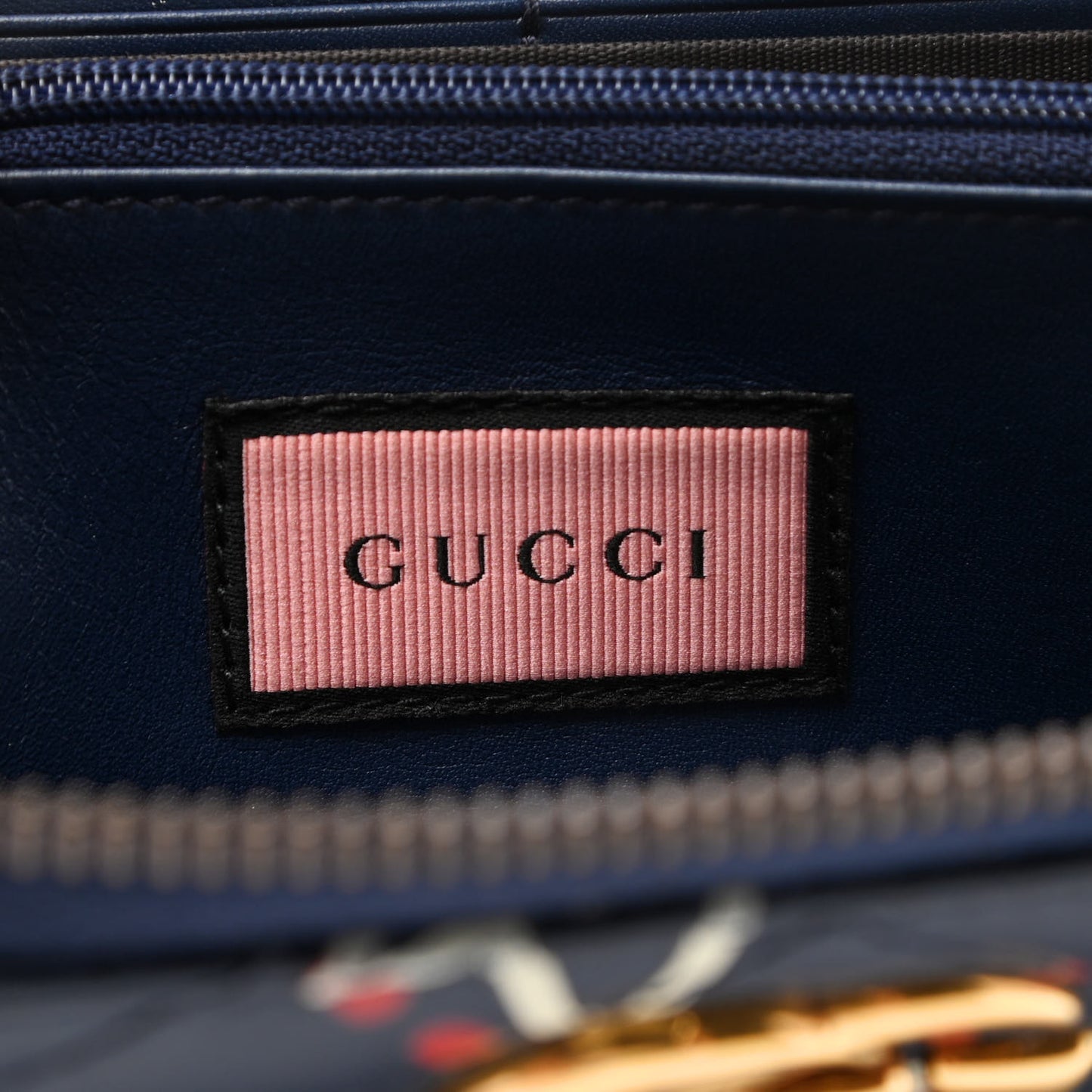 Calfskin Matelasse GucciGhost GG Marmont Zip Around Wallet Blue Agata Hibiscus Red