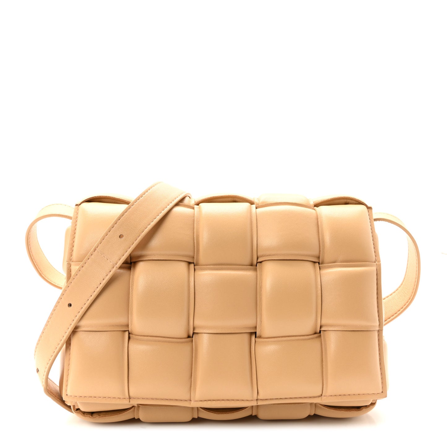 Nappa Maxi Intrecciato Padded Cassette Crossbody Bag Almond