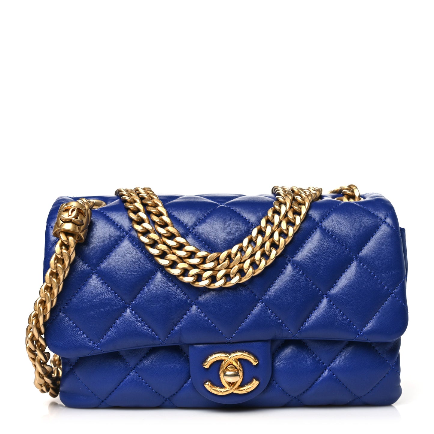 Lambskin Quilted Small Pillow Crush Flap Blue