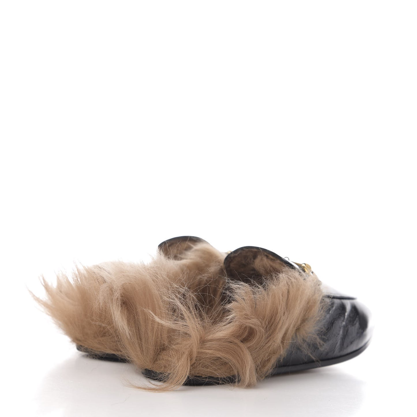 Patent Fur Womens Princetown Slippers 38 Black Natural