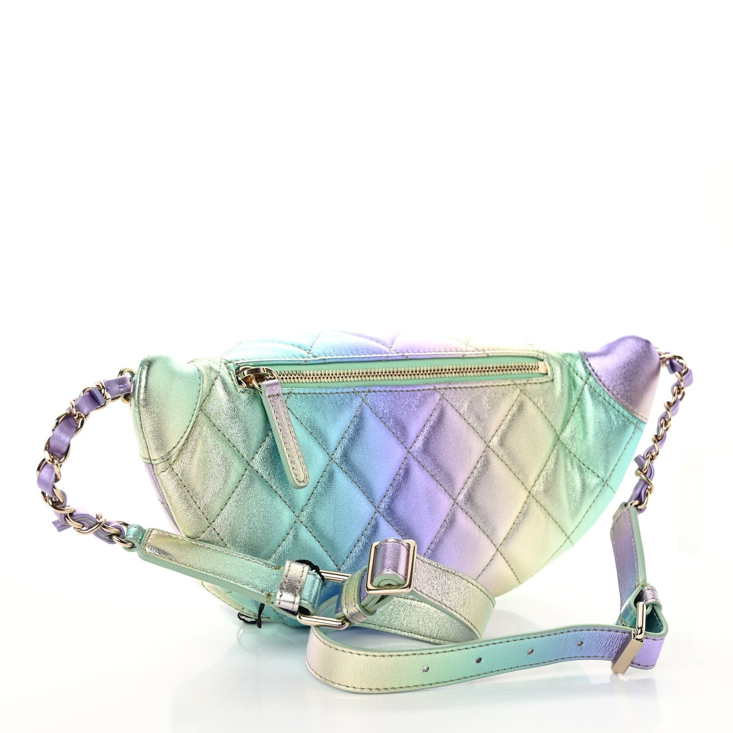 Chanel Gradient Metallic Lambskin Quilted Walking Mood Waist Bag Fanny Pack Pink Purple Green 3 of 10