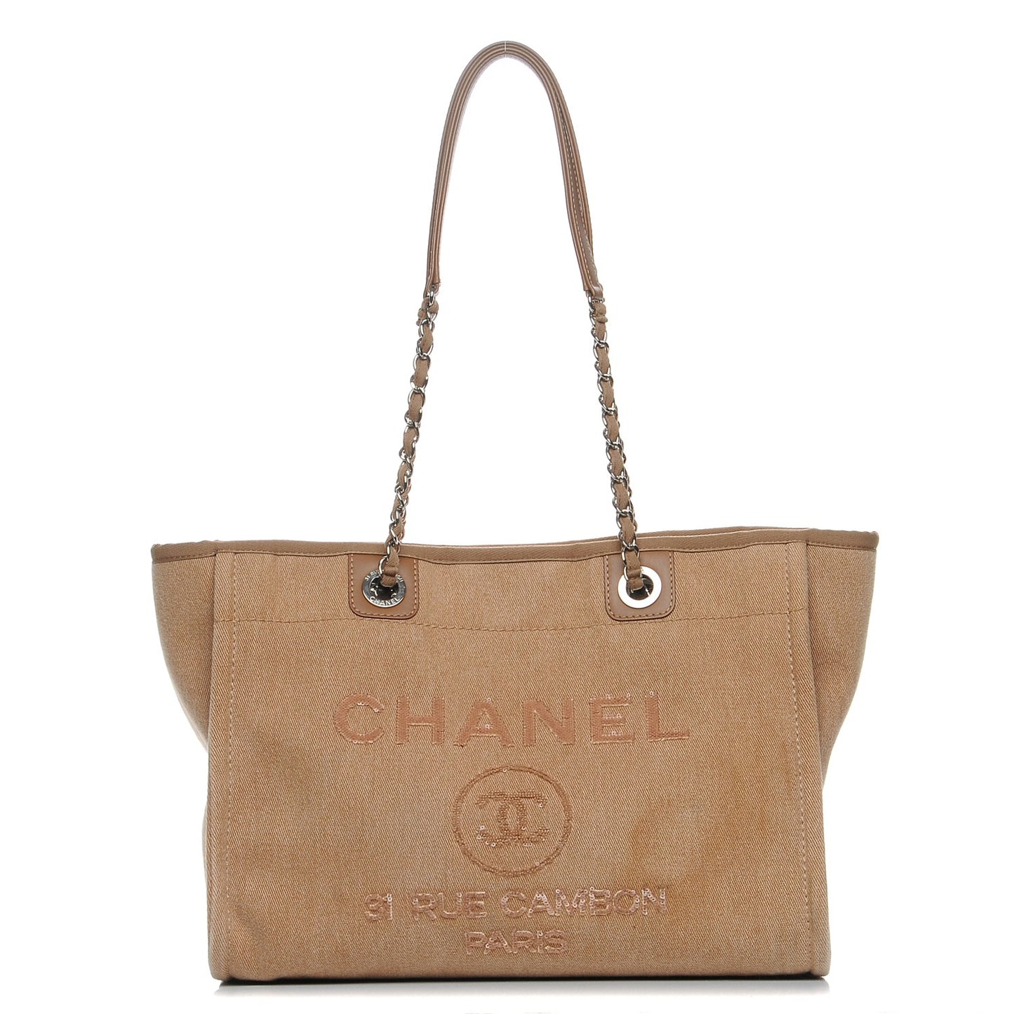 Canvas Sequin Small Deauville Tote Ecru