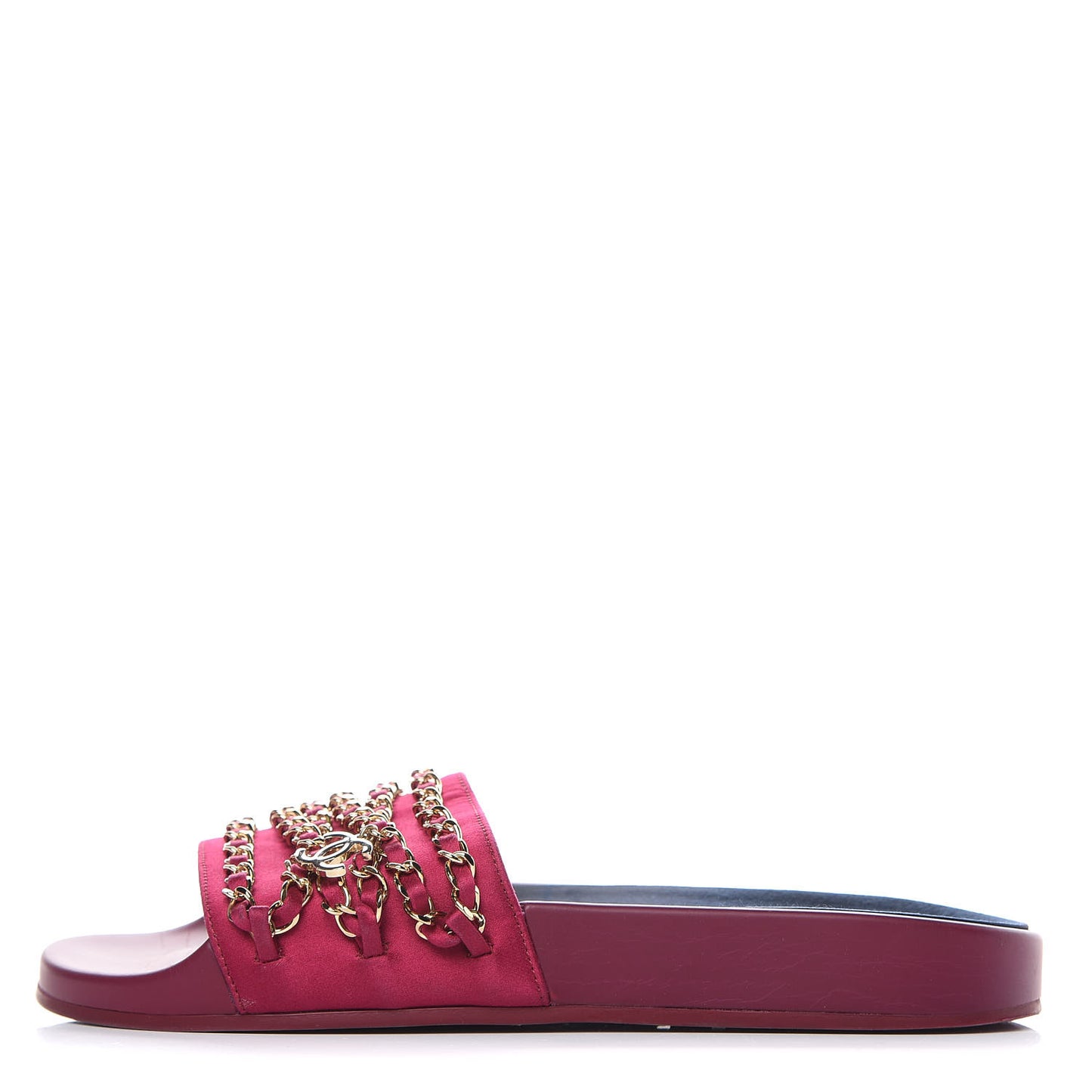 Satin Chain Flat Sandals 38 Dark Fuchsia