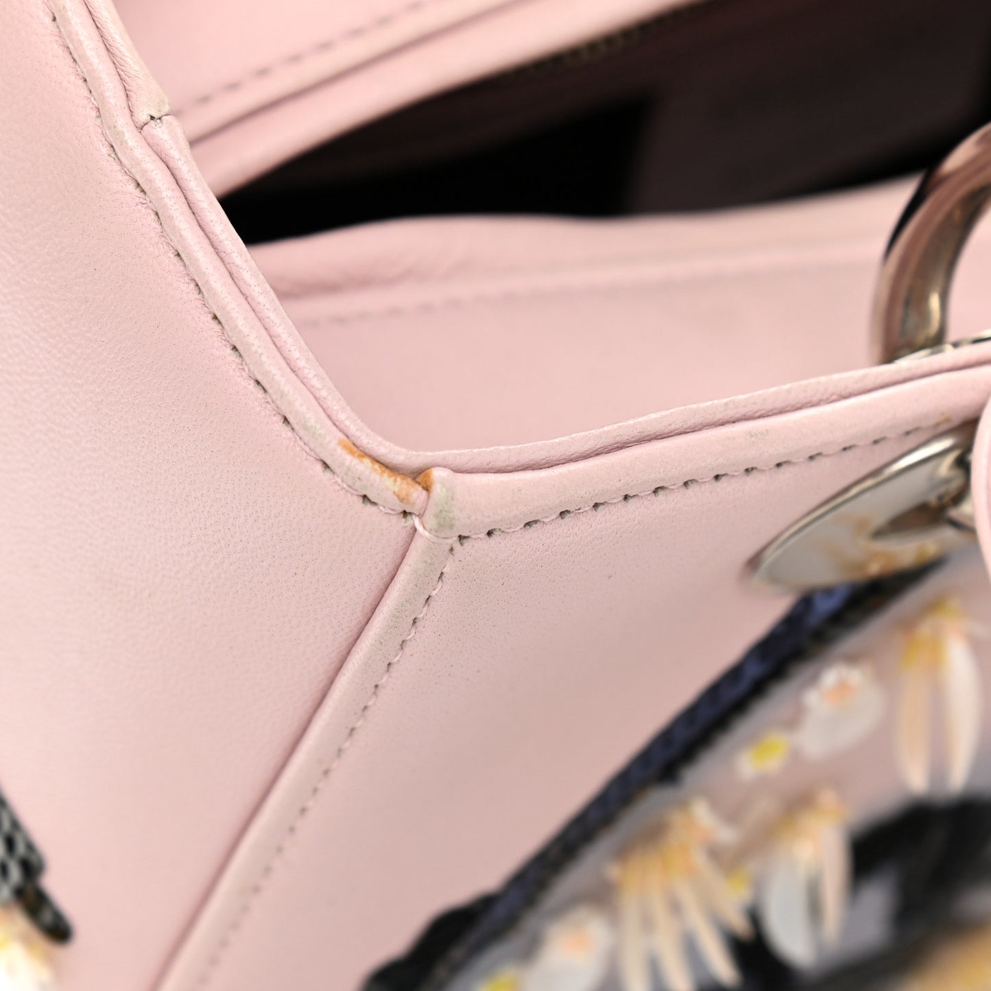 Deerskin Sequin Floral Printed Medium Lady Dior Pink