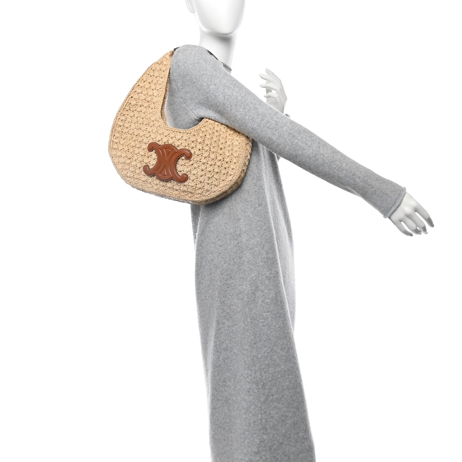 Celine Raffia Calfskin Triomphe Panier Hobo Bag Natural Tan 2 of 12