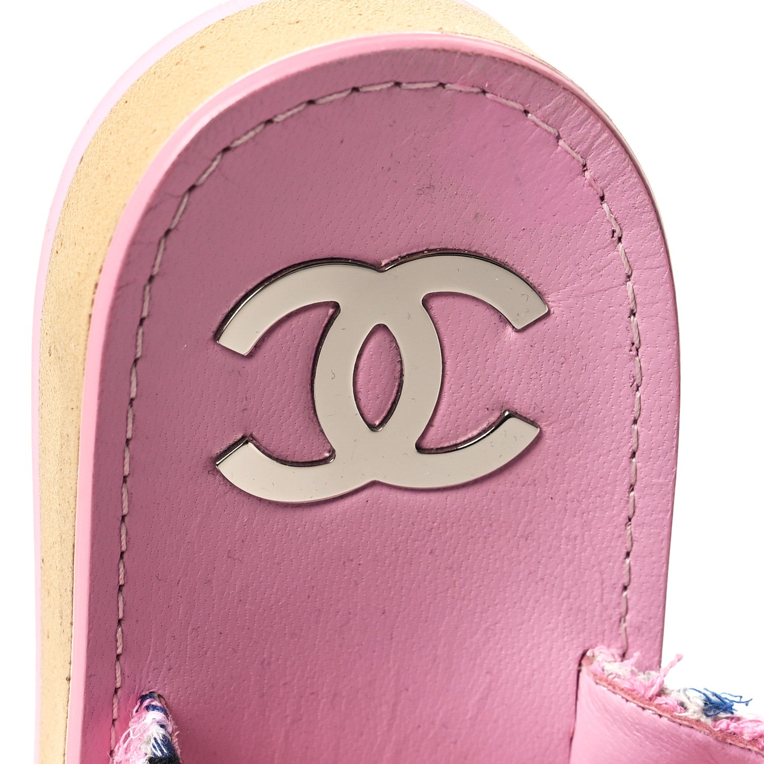 Chanel Tweed Lambskin Crystal CC Sandals 38.5 Pink Multicolor 8 of 8