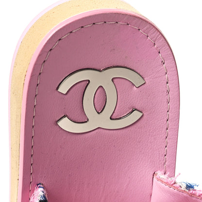 Chanel Tweed Lambskin Crystal CC Sandals 38.5 Pink Multicolor 8 of 8