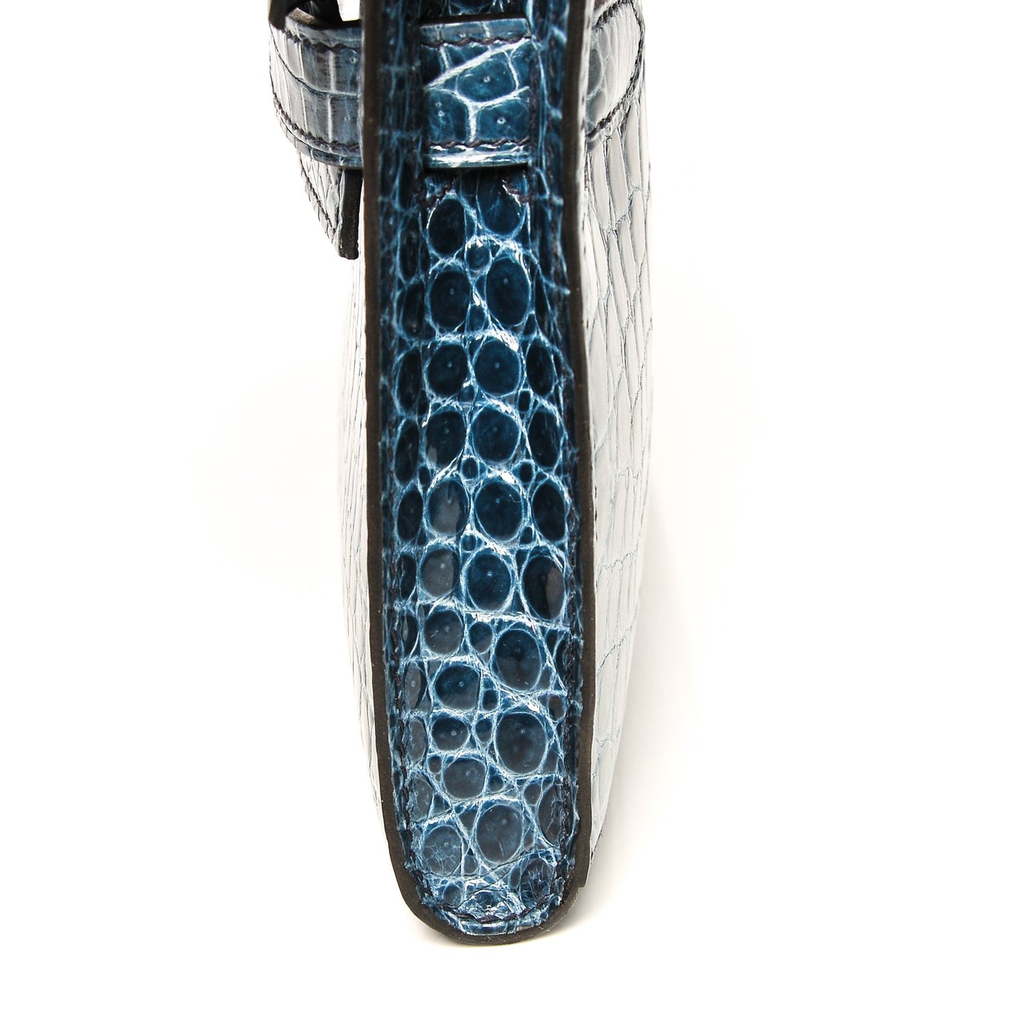 Shiny Niloticus Crocodile Kelly Cut Pochette Blue Jean