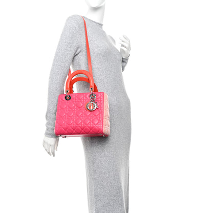 Christian Dior Lambskin Cannage Tri-Color Medium Lady Dior Orange Riviera Fuchsia Cosmopolitan Lipstick Natural 2 of 18
