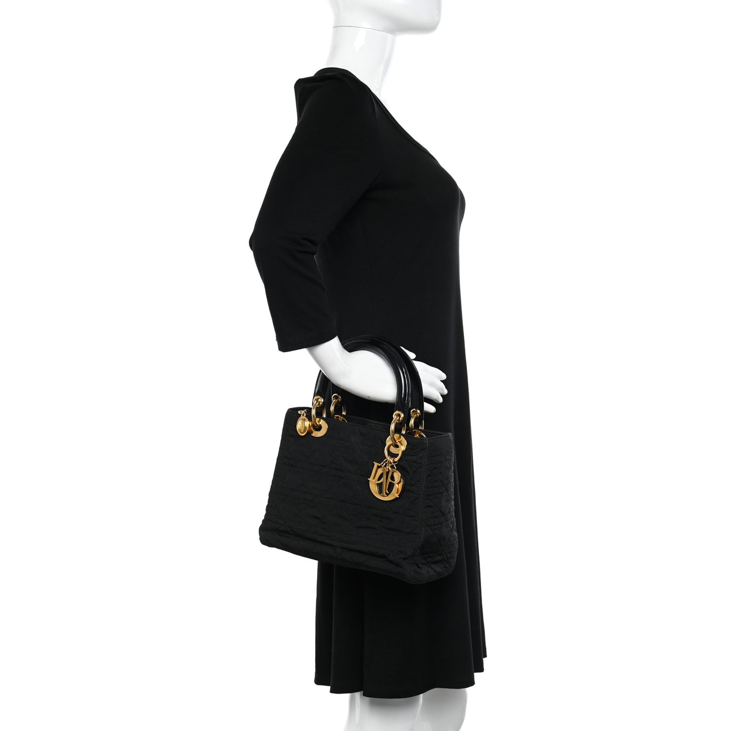 Nylon Cannage Medium Lady Dior Black