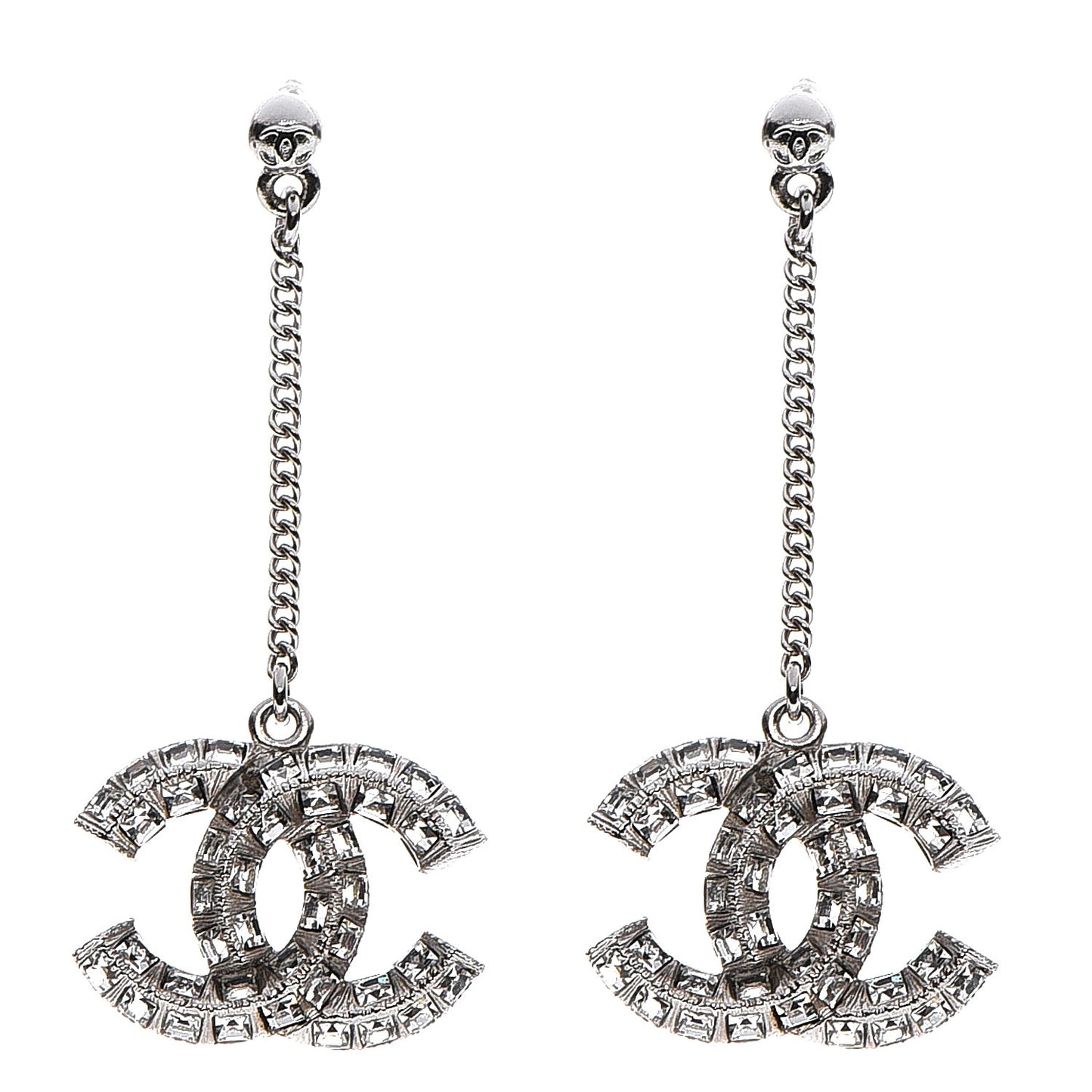 Baguette Crystal CC Dangle Earrings Silver