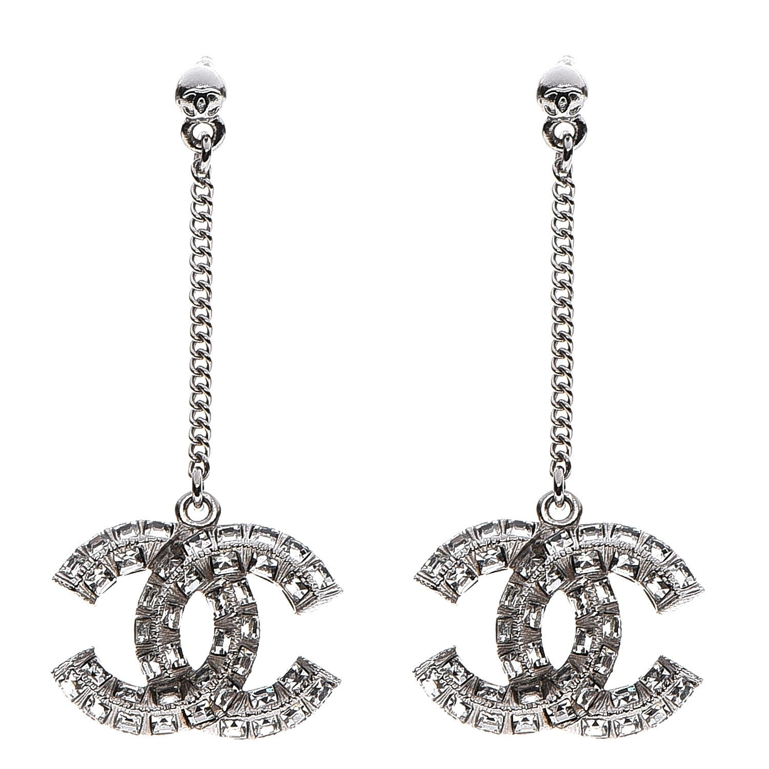Chanel Baguette Crystal CC Dangle Earrings Silver 1 of 3