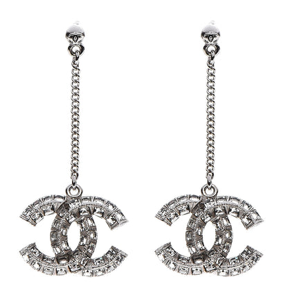Chanel Baguette Crystal CC Dangle Earrings Silver 1 of 3