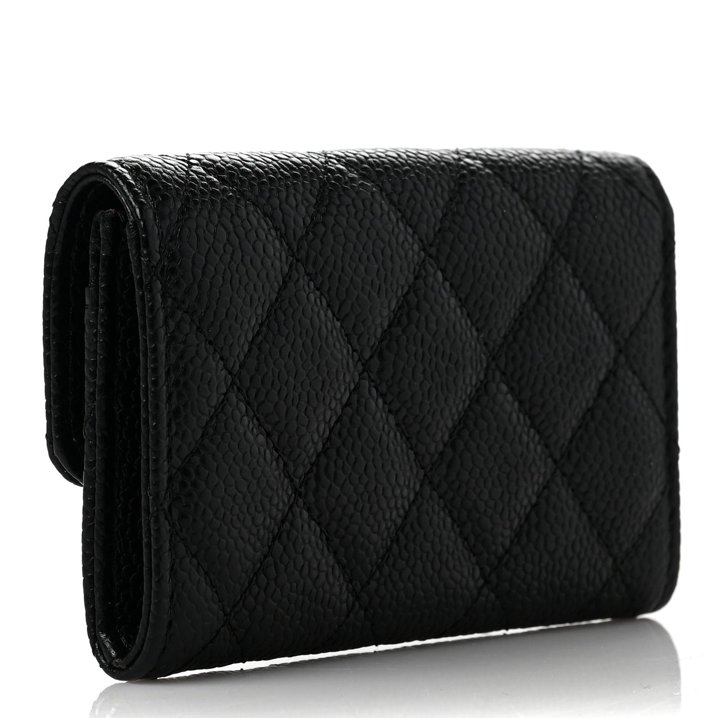 Caviar Quilted Flap Card Holder Black