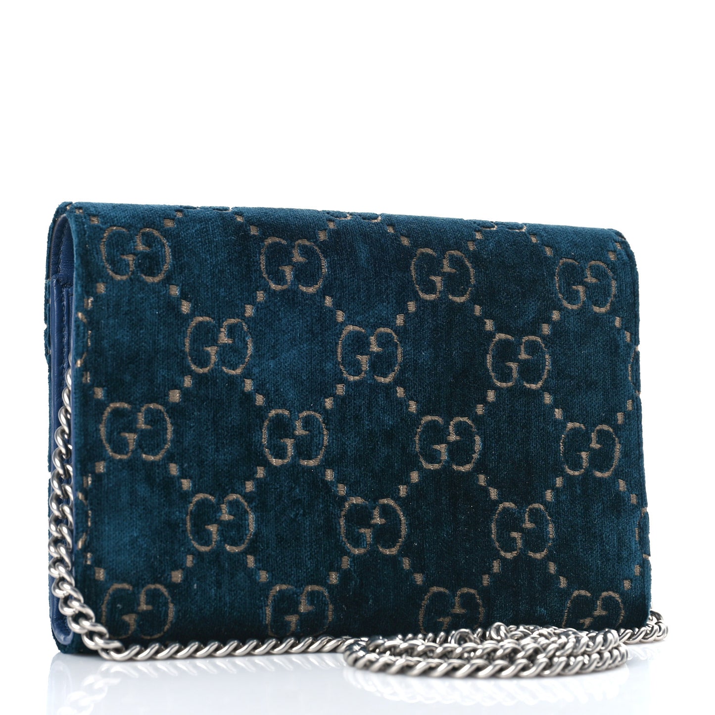Velvet GG Monogram Mini Dionysus Chain Wallet Blue Beige Black