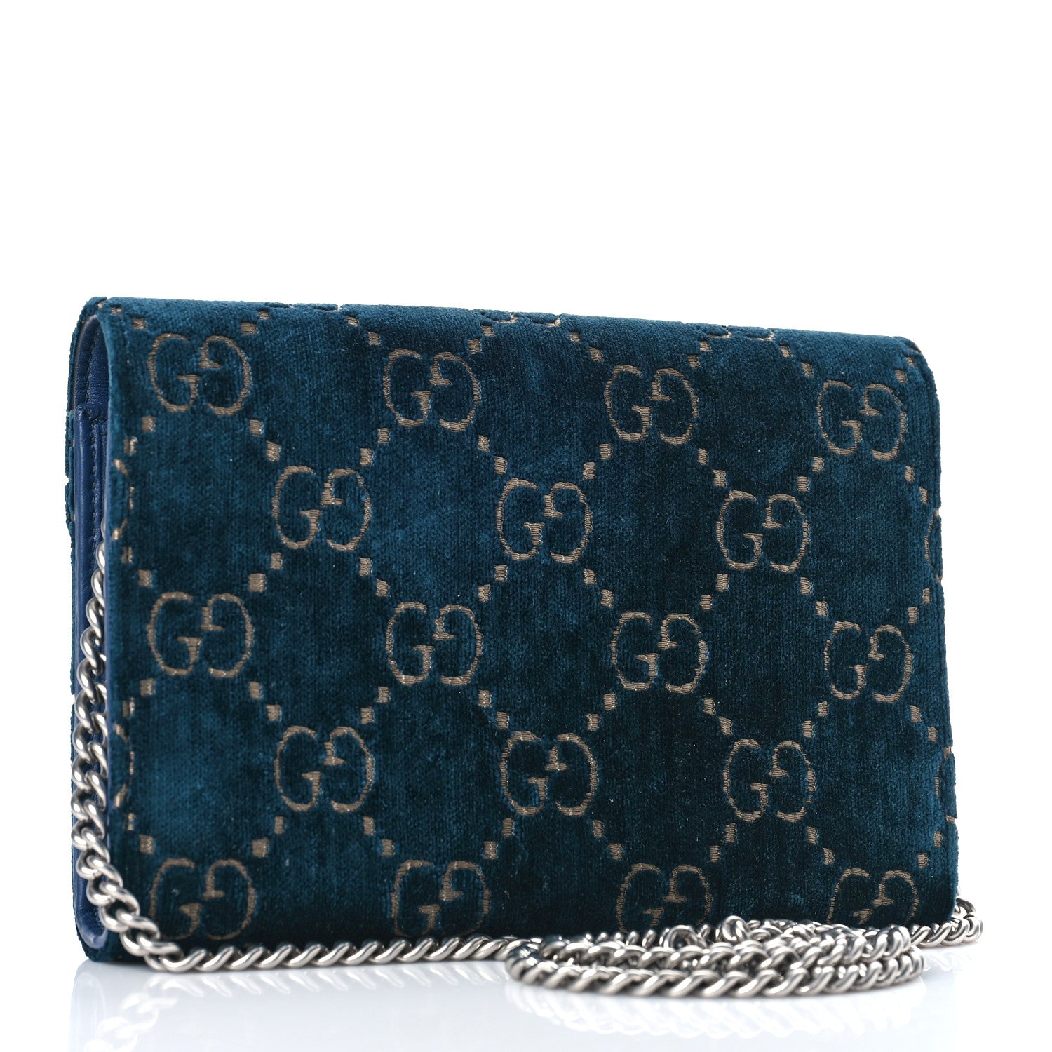 Gucci Velvet GG Monogram Mini Dionysus Chain Wallet Blue Beige Black 3 of 9