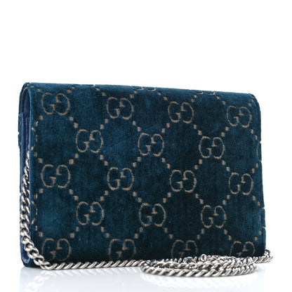 Gucci Velvet GG Monogram Mini Dionysus Chain Wallet Blue Beige Black 3 of 9
