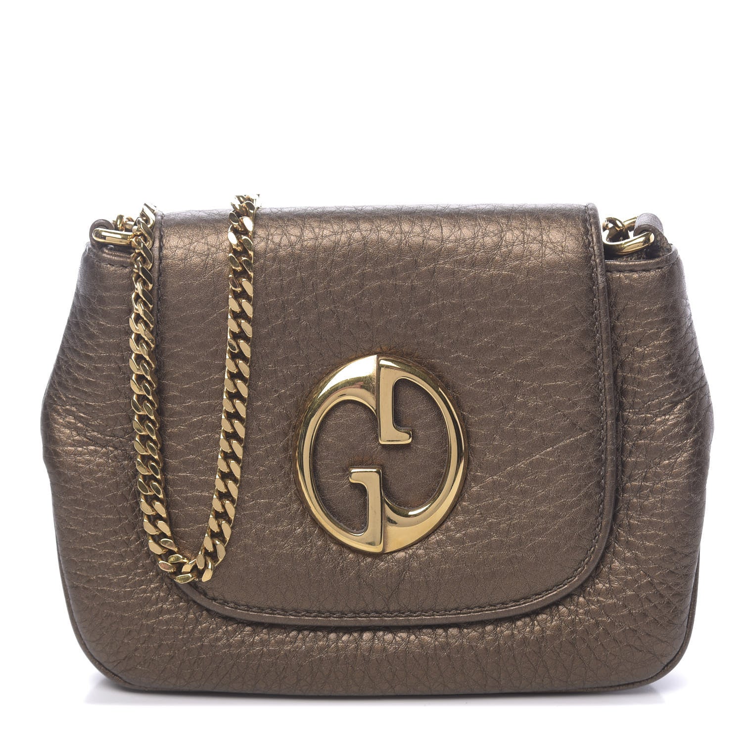 Gucci Metallic Pebbled Calfskin Small 1973 Chain Shoulder Bag Winter Leaf 1 of 12