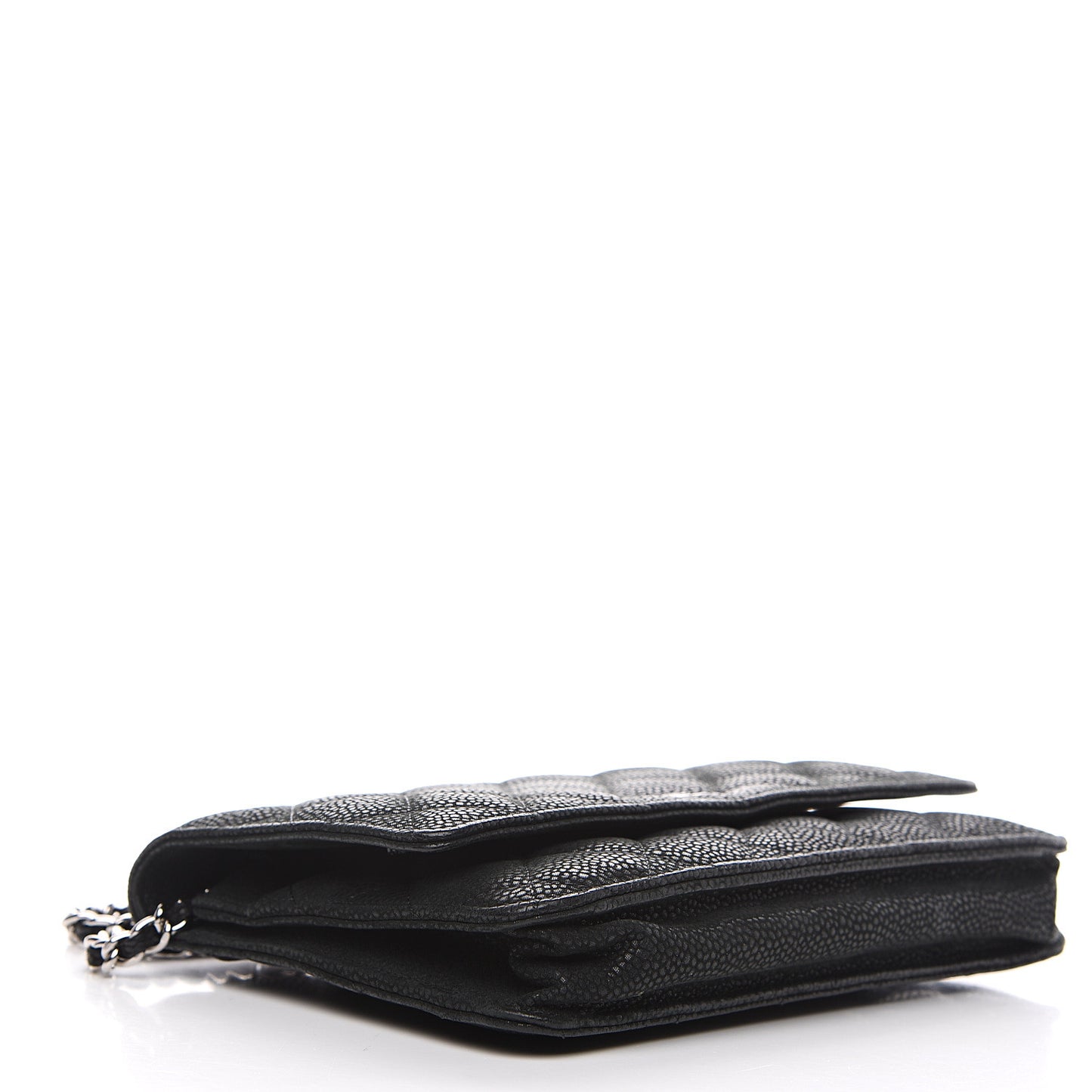 Iridescent Caviar Quilted Wallet On Chain WOC Black