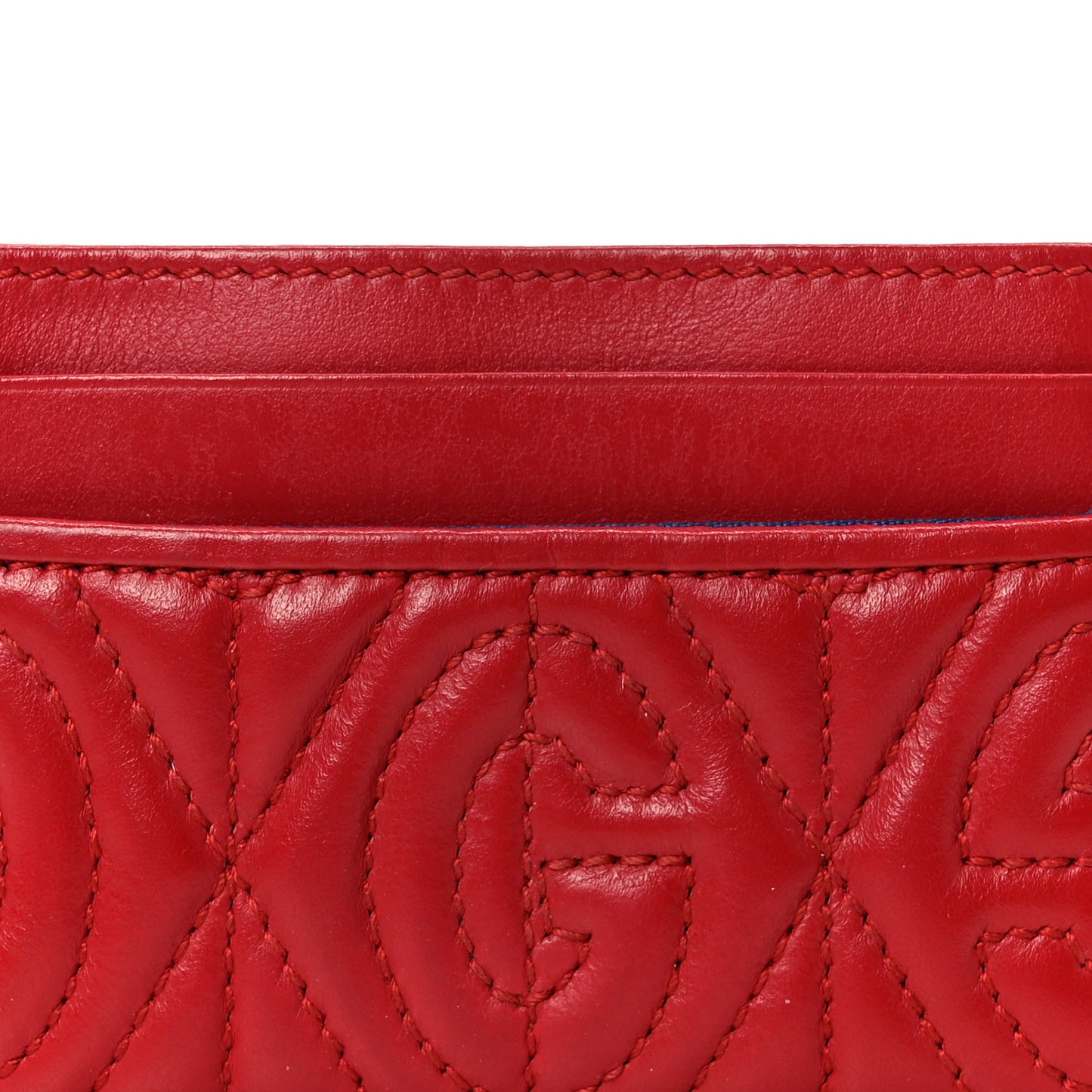 Calfskin G Rhombus Quilted Card Holder Hibiscus Red