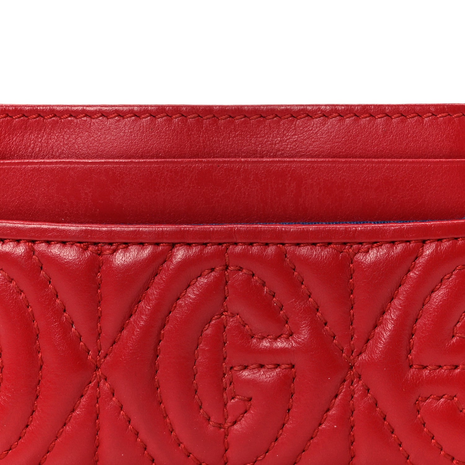 Gucci Calfskin G Rhombus Quilted Card Holder Hibiscus Red 7 of 8