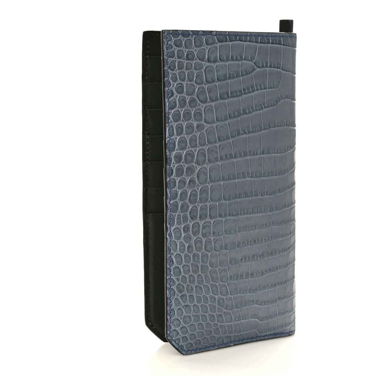 Calfskin Crocodile Embossed Saif Vertical Wallet Blue