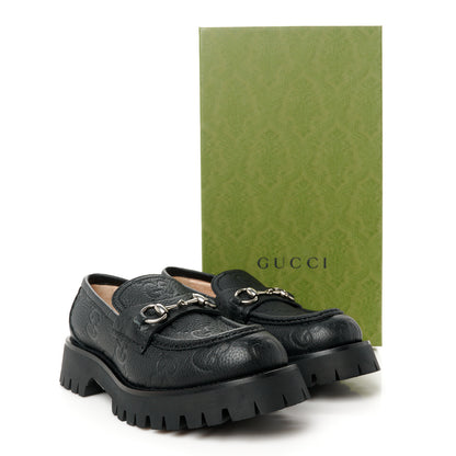 Gucci Piuma Calfskin Embossed Womens Platform Lug Sole Loafers 39.5 Black 10 of 10