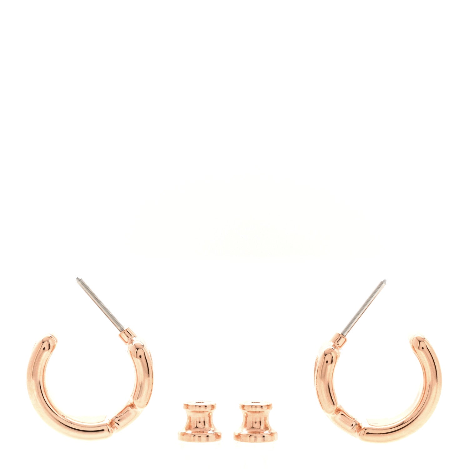 Hermes Rose Gold Plated Epsom Olympe Hoop Earrings Trench Naturel 3 of 5