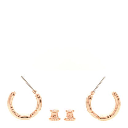 Hermes Rose Gold Plated Epsom Olympe Hoop Earrings Trench Naturel 3 of 5