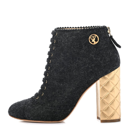 Chanel Chine Felt Short Boots 36.5 Black 1 of 8