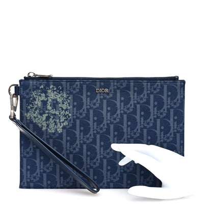 Christian Dior x Denim Tears A5 Oblique Flat Pouch Wristlet Blue 2 of 6