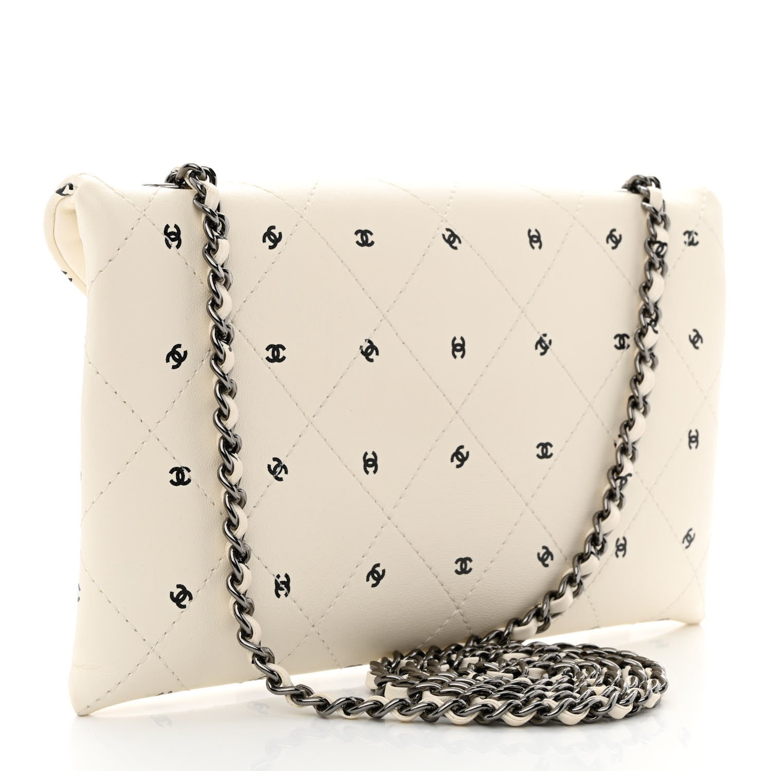 Chanel Printed Lambskin Logo CC Envelope Clutch With Chain White 3 of 12
