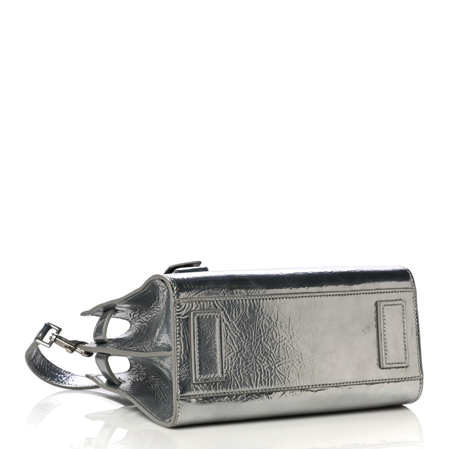 Metallic Crinkled Calfskin Nano Supple Sac De Jour Silver