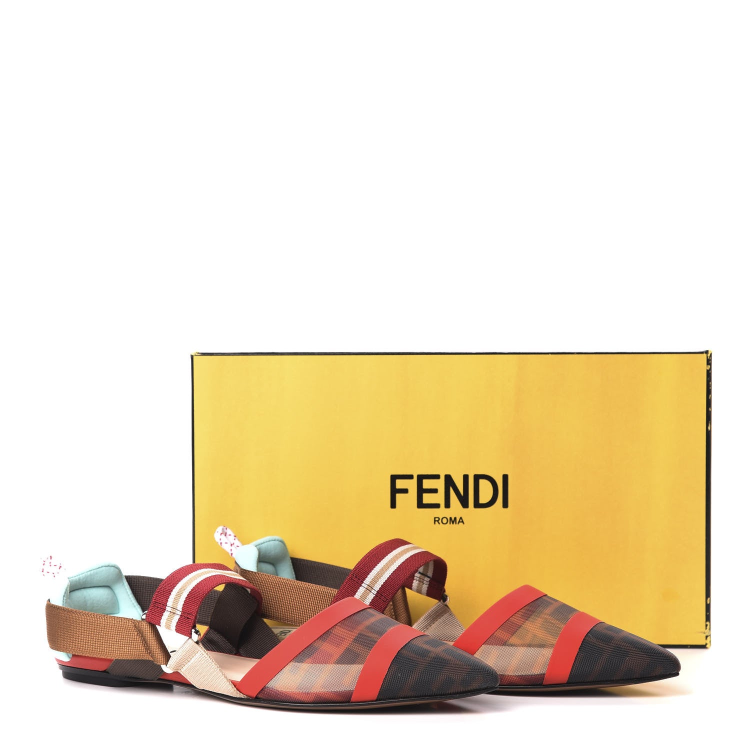 Fendi Technical Mesh FF Colibri Slingback Ballerina Flats 38 Tobacco Moro Cipria Papavero 8 of 8