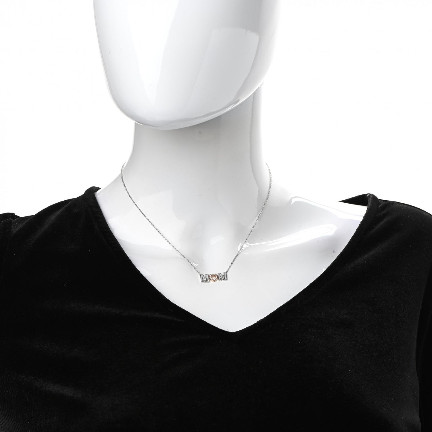 18K White Rose Gold Diamond MOM Pendant Necklace